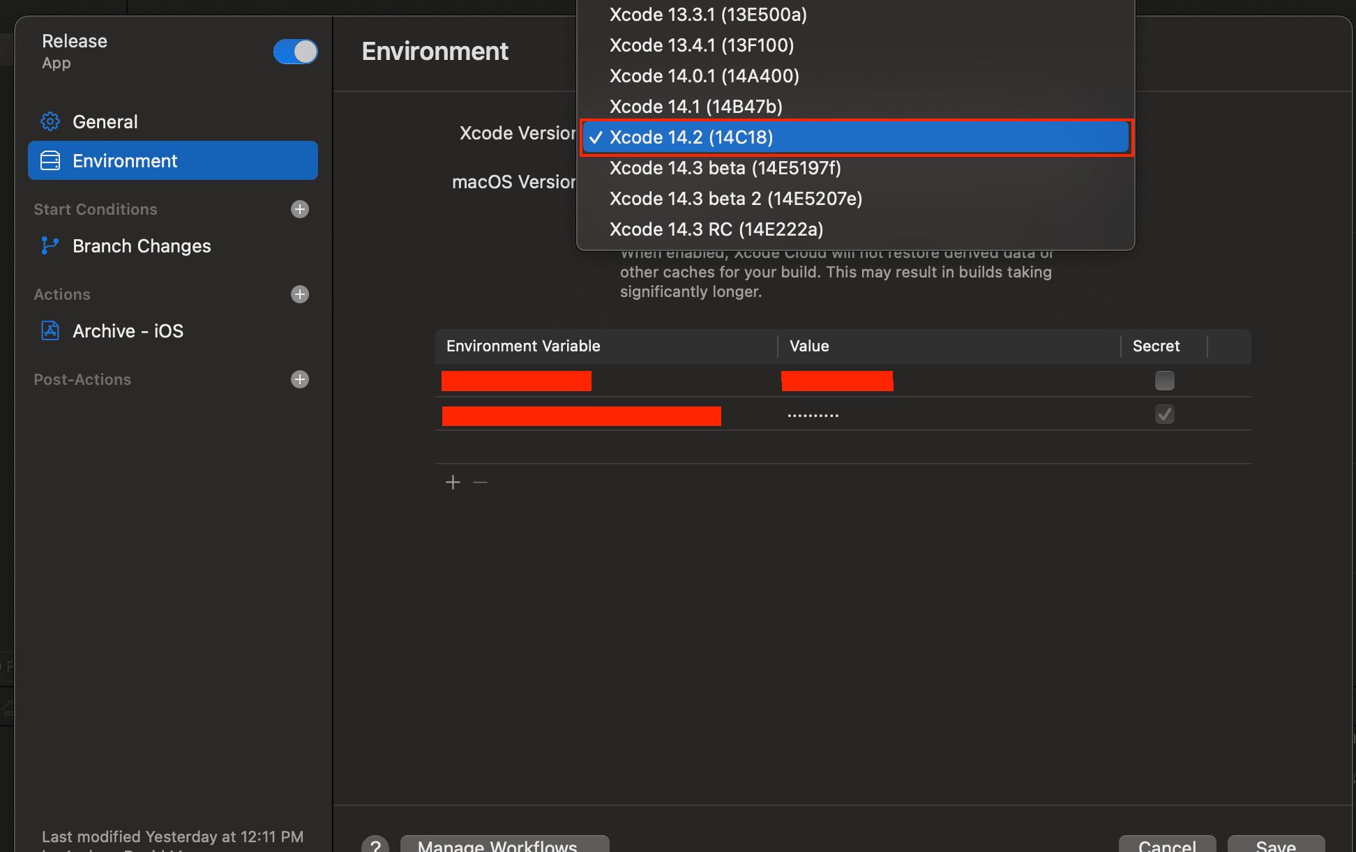 Xcode Cloud の変更